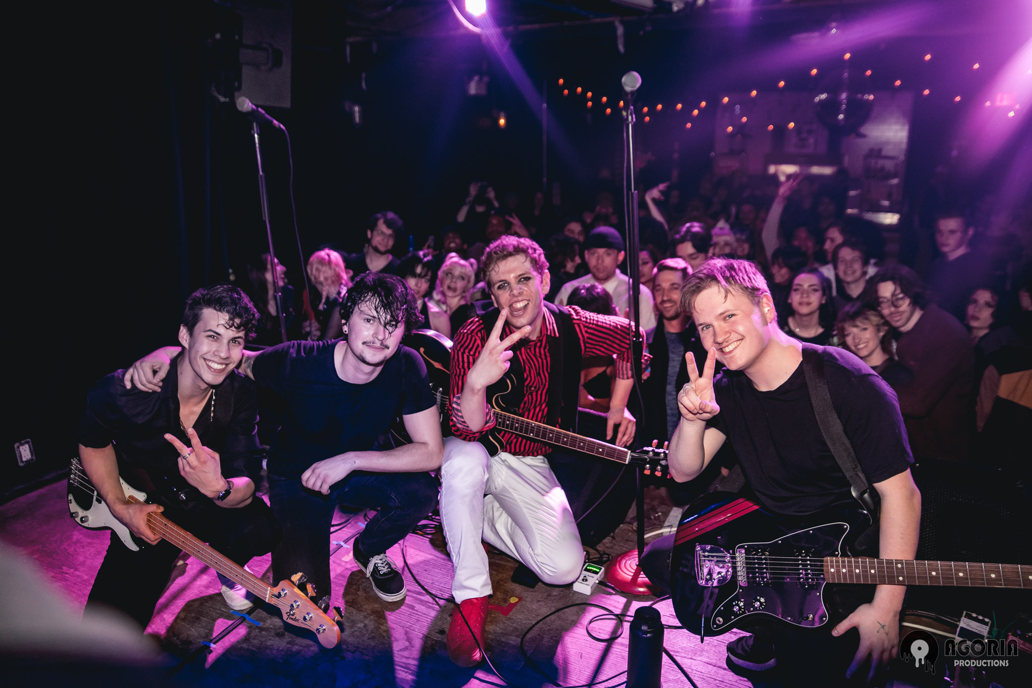 Fluffio and The RPC pose infront of big crowd after show in Toronto. Sean Winick, Tyler Twigger, Ryan Preiano, Nick