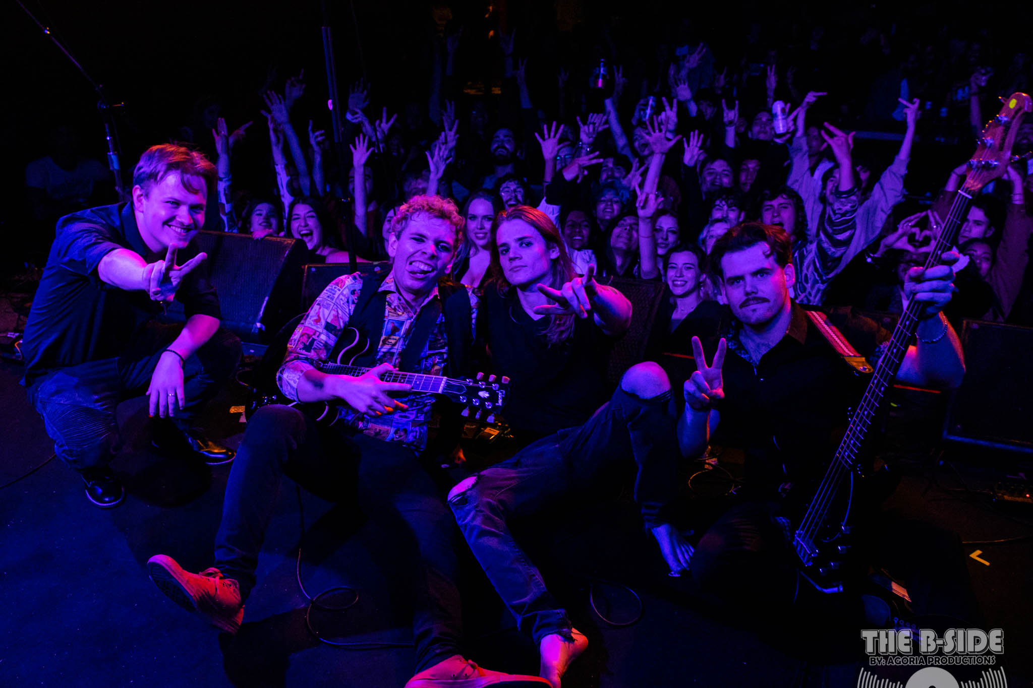 Fluffio & The RPC sitting infront of crowd at Lee's Palace Performance. Nick, Ryan Preiano, Wes Betram, Bailey Skilton